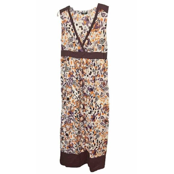 La Redoute Cream Purple Floral summer Side Slits Maxi Dress 8 Cotton.       Z - Picture 1 of 11